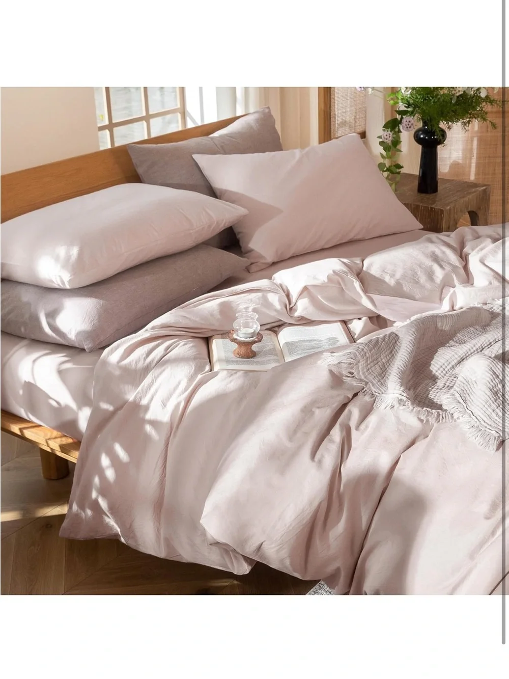 NEW MooMee Bedding Duvet Cover Set 100% Washed Cotton. Linen Like. Greyish Pink